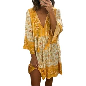 BOHO Dancing in the Daisies Yellow Mini Dress S